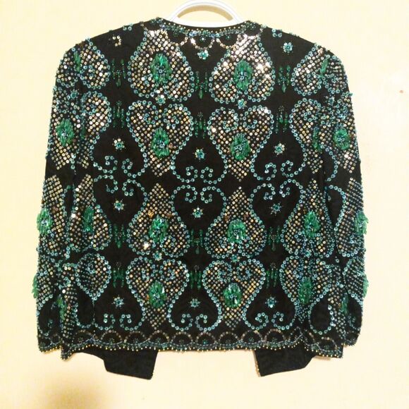 Vintage Gene Shelly Silk Blend Jacket-Small-Hand Beaded-Rhinestone-Lined-1950s - Picture 5 of 9